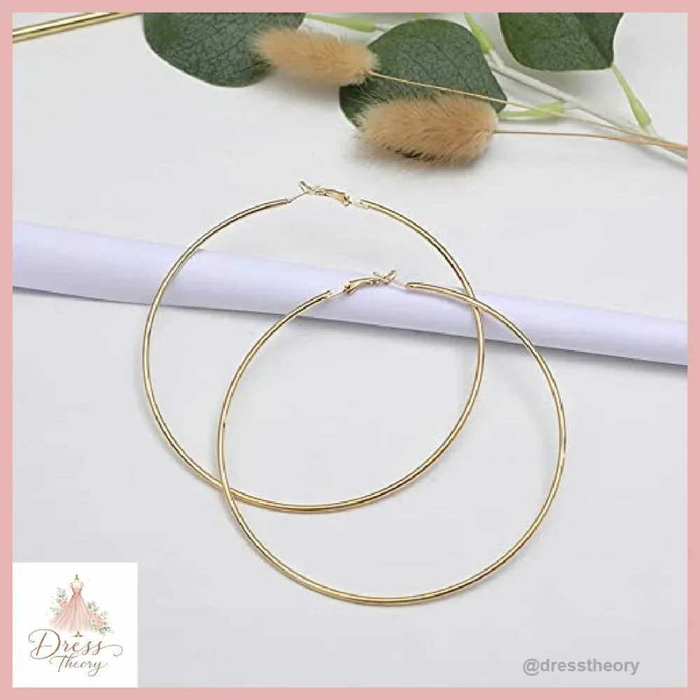 Large 100mm Hoop Earrings Hypoallergenic 14K Gold Plated Statement Jewelry - Picture 3 of 7
